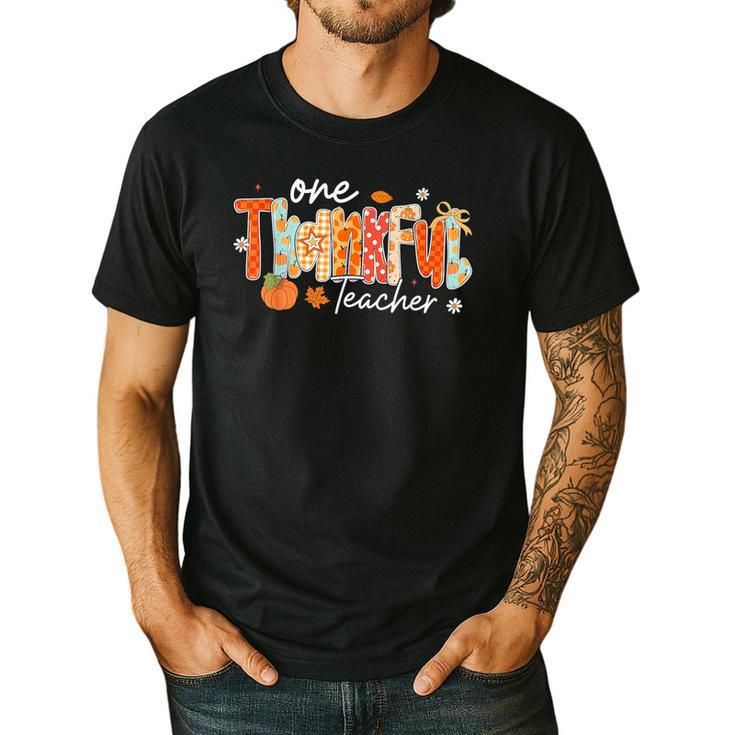 Preppy One Thankful Teacher Coquette Thanksgiving Teacher Men's Casual T-Shirt