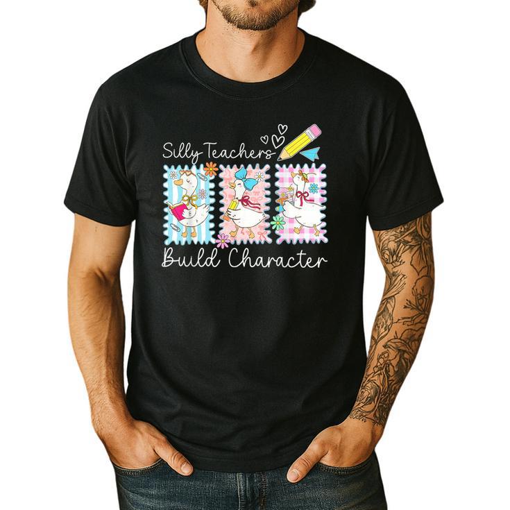 Preppy Silly Teacher Goose Build Character Back To School Men's Casual T-Shirt
