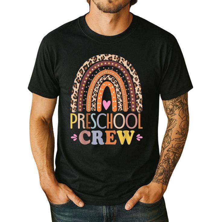Preschool Crew Cute Leopard Rainbow Back To School Teachers Men's Casual T-Shirt
