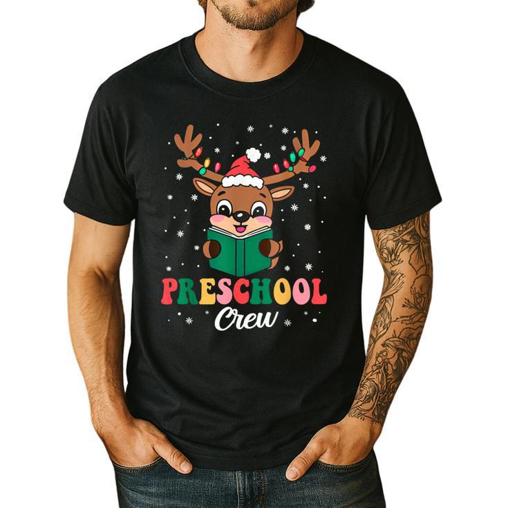 Preschool Crew Xmas Reindeer Teacher Student Christmas Men's Casual T-Shirt