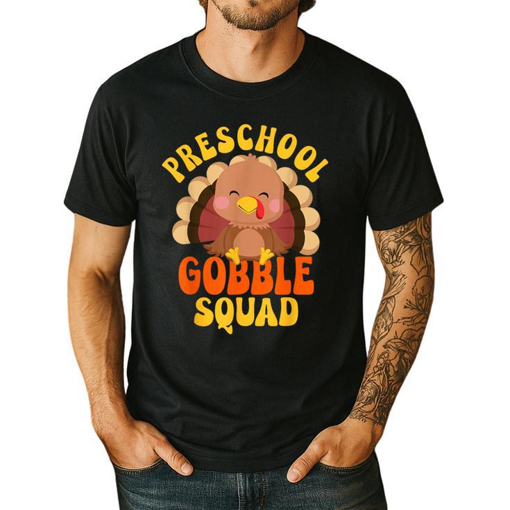 Preschool Gobble Squad Cute Turkey Thanksgiving Teacher Men's Casual T-Shirt