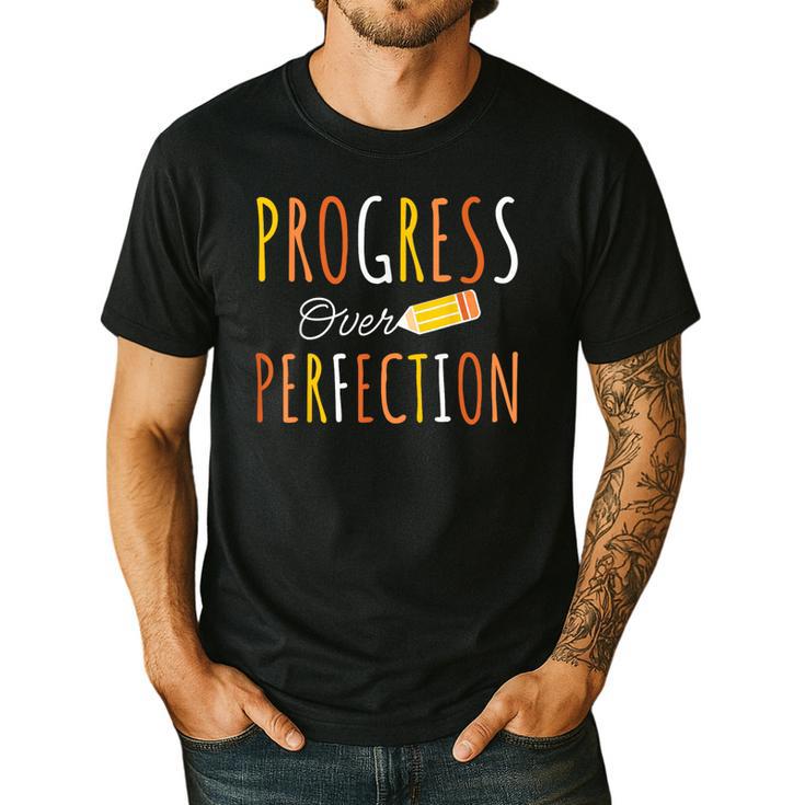 Progress Over Perfection Teacher Pencil Back-To-School Men's Casual T-Shirt