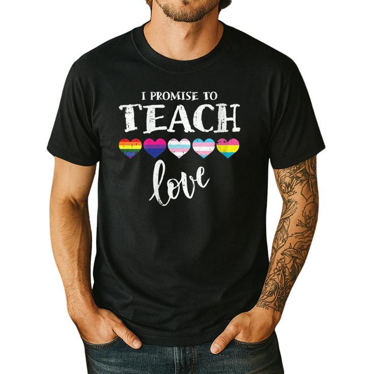 I Promise To Teach Love LGBT-Q Pride Proud Ally Teacher Men's Casual T-Shirt