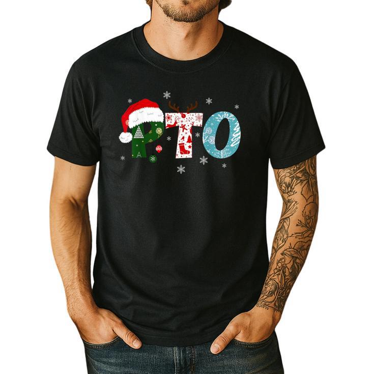 PTO Santa Hat Reindeer Parent Teacher Organization Christmas Men's Casual T-Shirt