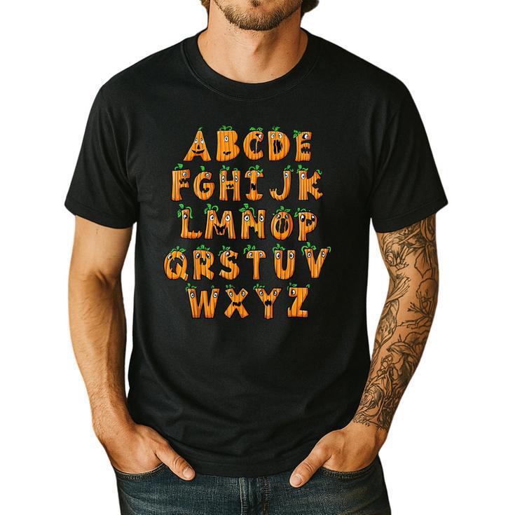 Pumpkin ABC Halloween Alphabet Costume School Teacher Kids Men's Casual T-Shirt