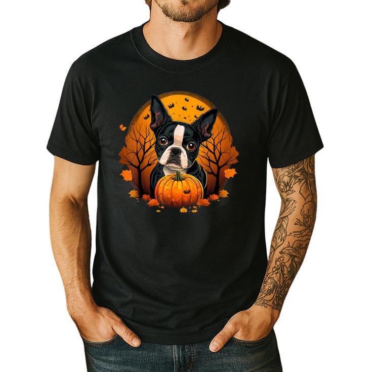 Pumpkin Boston Terrier Costume On Boston Terrier Halloween Men's Casual T-Shirt