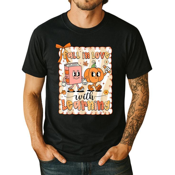 Pumpkin Teacher Preppy Fall In Love With Learning Autumn Men's Casual T-Shirt