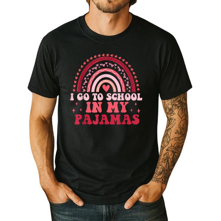 Rainbow Homeschool Mom Teacher I Go To School In My Pajamas Men's Casual T-Shirt