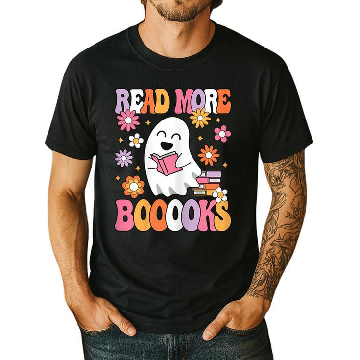 Read More Books Groovy Halloween Teacher Women Men's Casual T-Shirt
