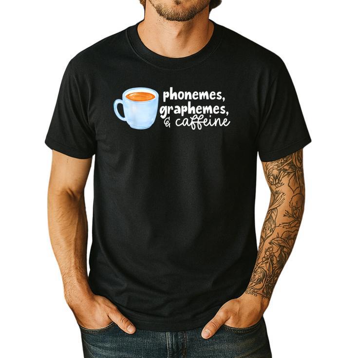 Reading Interventionist Specialist Teacher Phonemes Graphemes And Caffeine Reading Intervention -Adults Classic Fit Short Sleeve Men's Casual T-Shirt