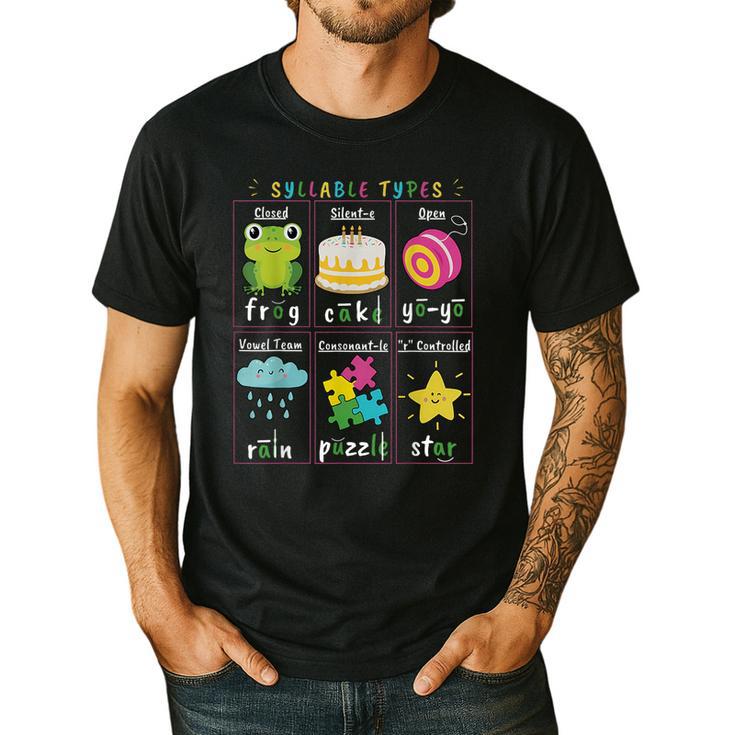 Reading Teacher Syllable Types Phonics Phonemic Awareness Men's Casual T-Shirt