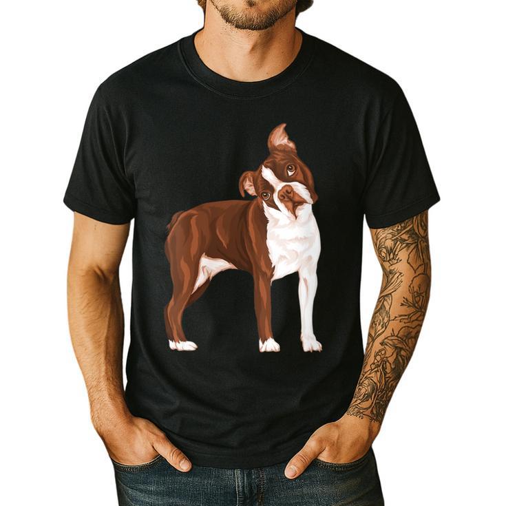 Red Boston Terrier Dog Men's Casual T-Shirt