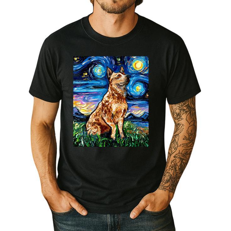 Red Heeler Starry Night Cattle Dog Colorful Art By Aja For Men Women Girls Kids Men's Casual T-Shirt