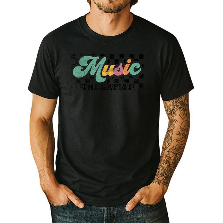 Retro Checkered Music Therapist Squad Music Therapy Teacher For Men Women Men's Casual T-Shirt Retro Checkered Music Therapist Squad Music Therapy Teacher For Men Women Men's Casual T-Shirt