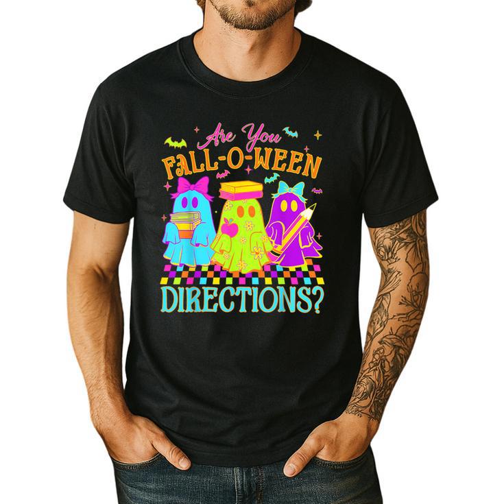 Retro Are You Falloween Direction Teacher Spooky Halloween Men's Casual T-Shirt