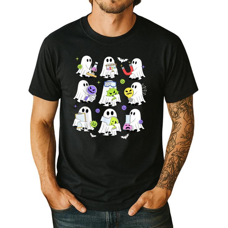 Retro Halloween Science Teacher Ghost Laboratory Teacher Men's Casual T-Shirt