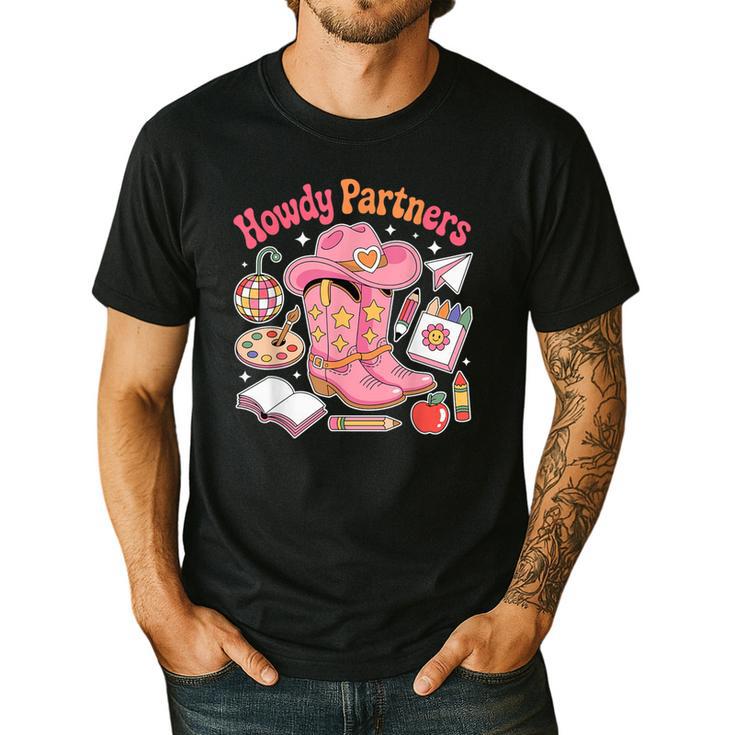 Retro Howdy Partners Cowgirl Cowboy Teacher Back To School Men's Casual T-Shirt