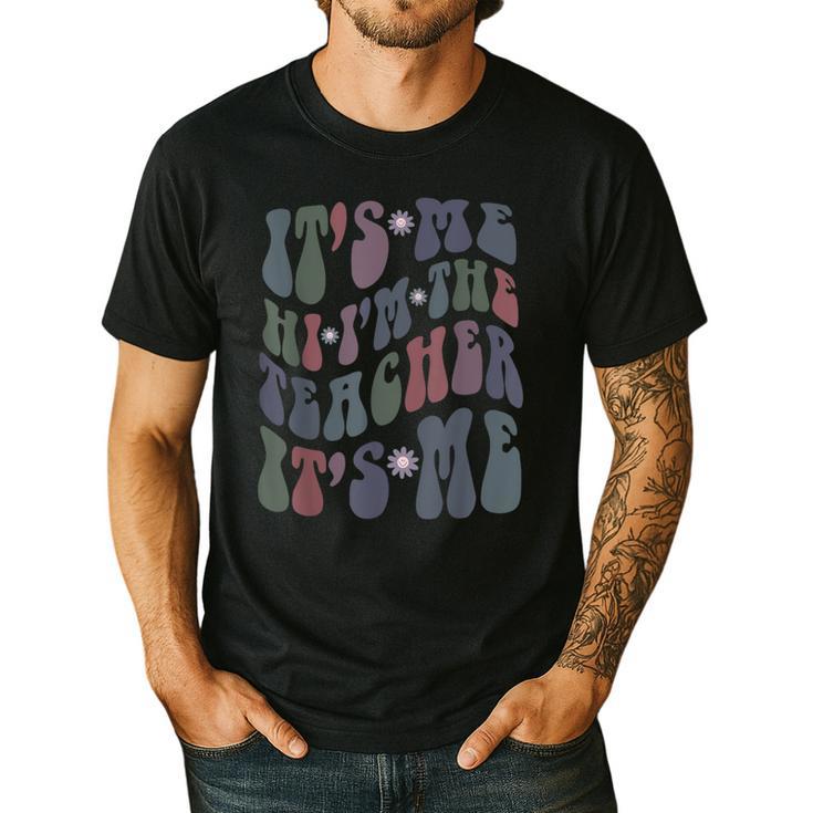 Retro IT'S ME Hi I'm The TEACHER Groovy Testing Squad Pink Men's Casual T-Shirt Retro IT'S ME Hi I'm The TEACHER Groovy Testing Squad Pink Men's Casual T-Shirt