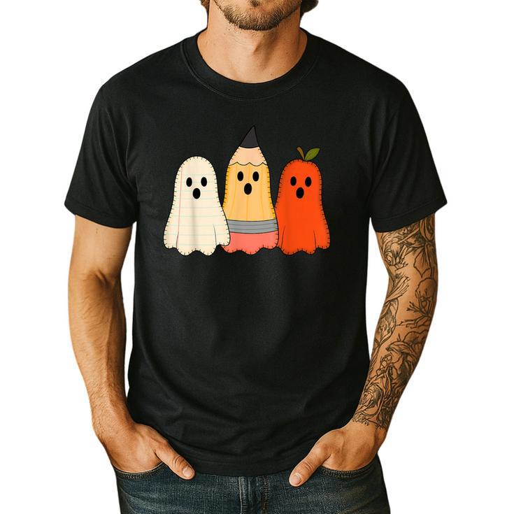 Retro Pencil Ghost Boo Spooky Teacher Halloween Costume Men's Casual T-Shirt Retro Pencil Ghost Boo Spooky Teacher Halloween Costume Men's Casual T-Shirt