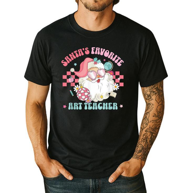 Retro Pink Christmas Santa's Favorite Art Teacher Artist Men's Casual T-Shirt