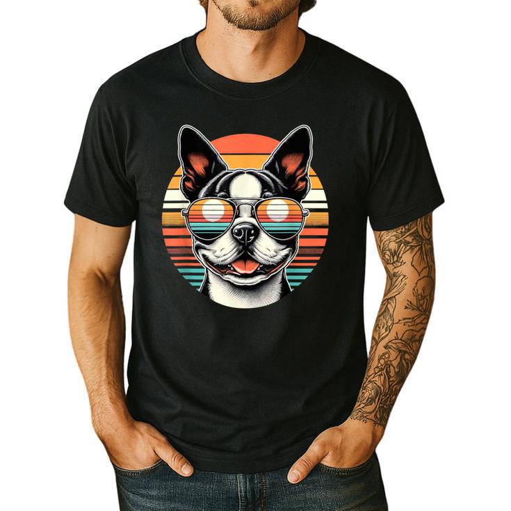 Retro Sunset Sunglasses Boston Terrier Boston Bull Bostie Men's Casual T-Shirt