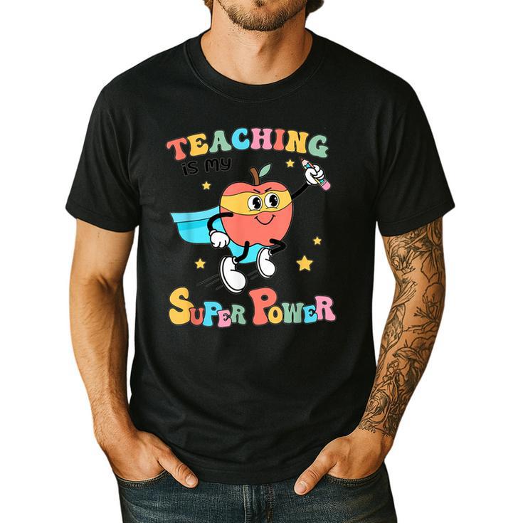 Retro Teaching Is My Superpower Apple Teacher Appreciation Men's Casual T-Shirt Retro Teaching Is My Superpower Apple Teacher Appreciation Men's Casual T-Shirt