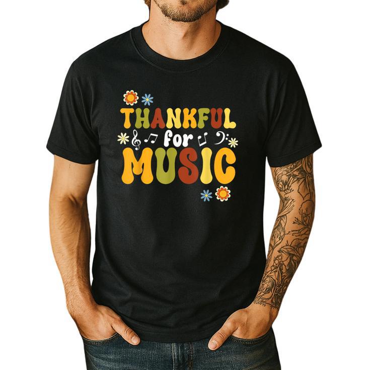 Retro Thankful For Music Floral Music Teacher Thanksgiving Men Women Men's Casual T-Shirt