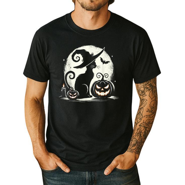 Scary Halloween Cat Costume Retro Cat Moon For Men Women Kids Men's Casual T-Shirt
