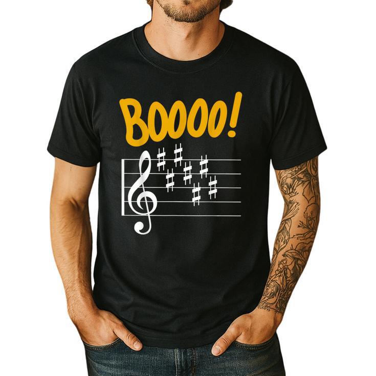 Scary Key Signature Boo Music Halloween Musician Teacher Men Women Men's Casual T-Shirt