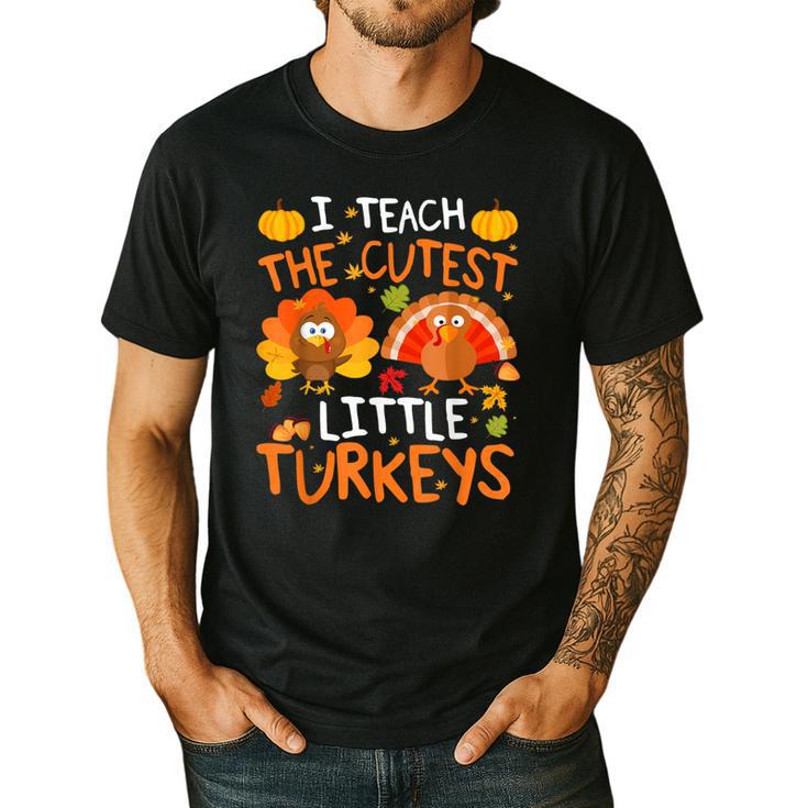 School Thankful I Teach The Cutest Little Turkeys Thanksgiving Teacher Men's Casual T-Shirt