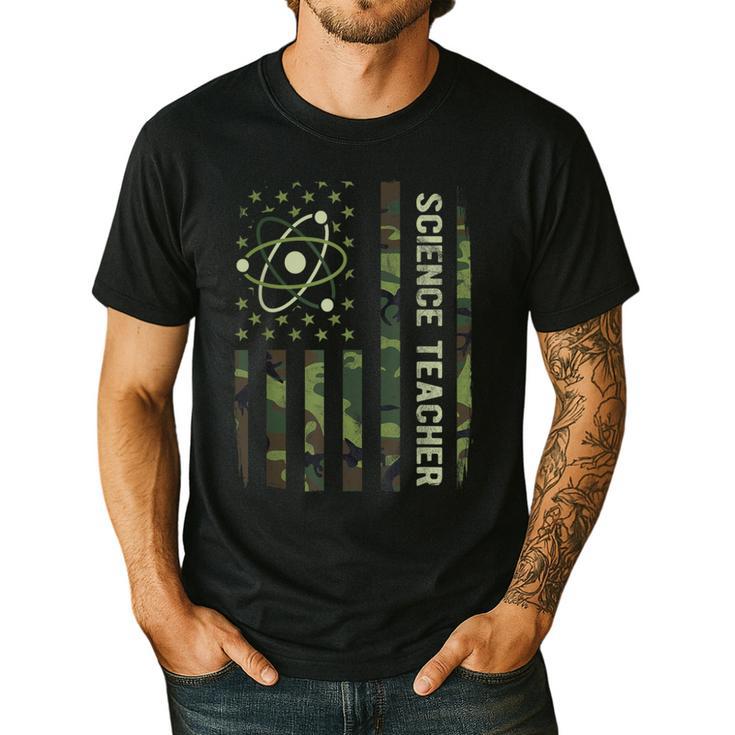 Science Teacher Camo American Flag Back To School Men's Casual T-Shirt