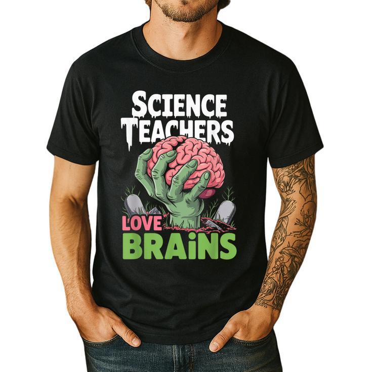 Science Teachers Love Brains Shirt Men Women Halloween Men's Casual T-Shirt