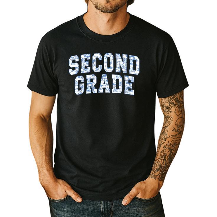 Second Grade Floral Blue Back To School 2nd Grade Teacher Men's Casual T-Shirt