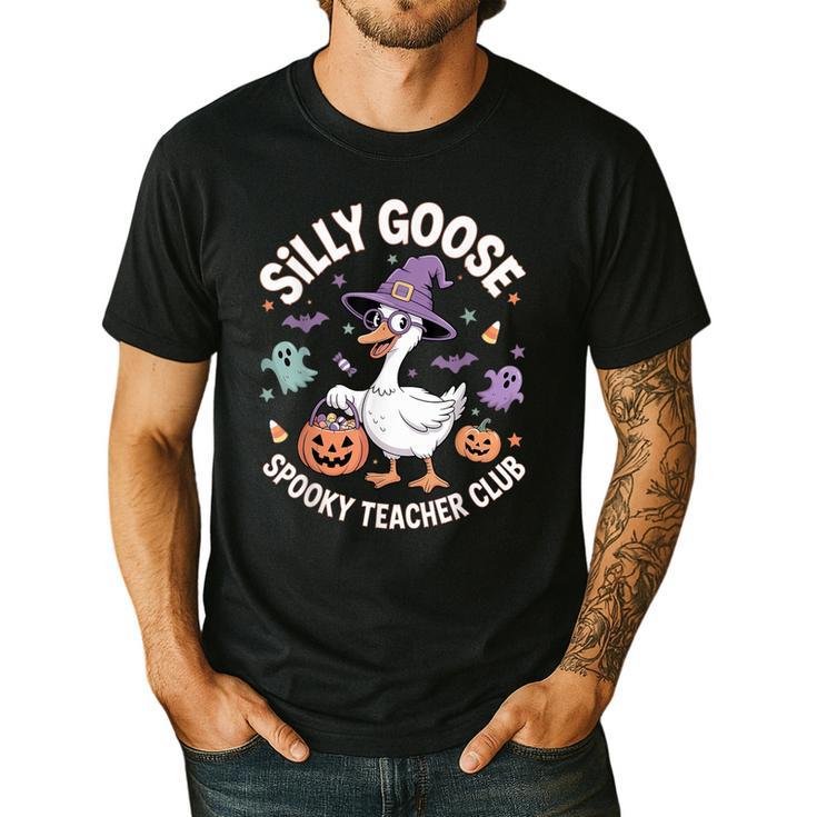Silly Goose Spooky Teacher Club Halloween Witch Ghost Men's Casual T-Shirt