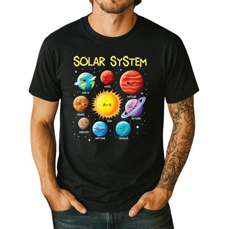 Solar System Cute Face Planets Space Science Teacher School Men's Casual T-Shirt