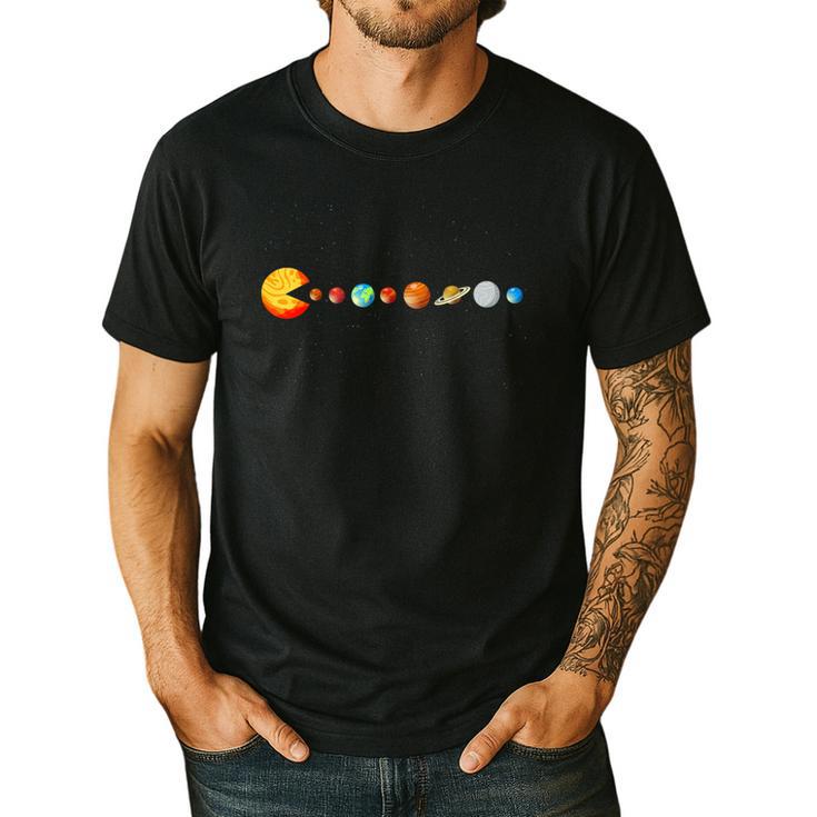 Solar System Teacher Video Games Sun Eating Planets Men's Casual T-Shirt