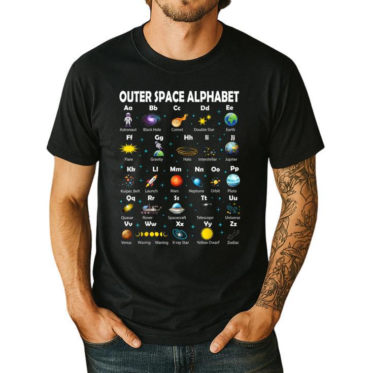 Space Alphabet Galaxy Astronaut Planets Student Teacher Men's Casual T-Shirt