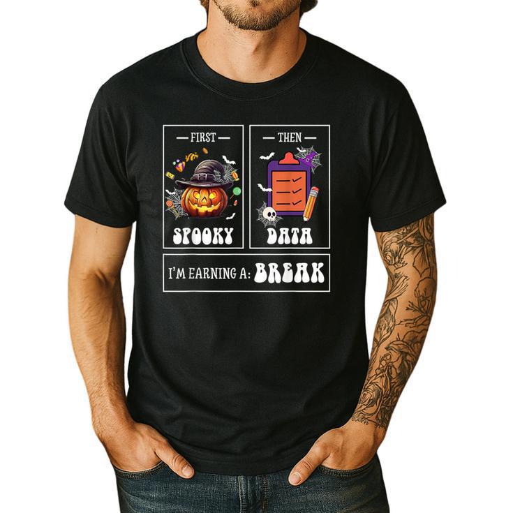 Sped Teacher Halloween First Spooky Then Data Sped Ed Team Men's Casual T-Shirt