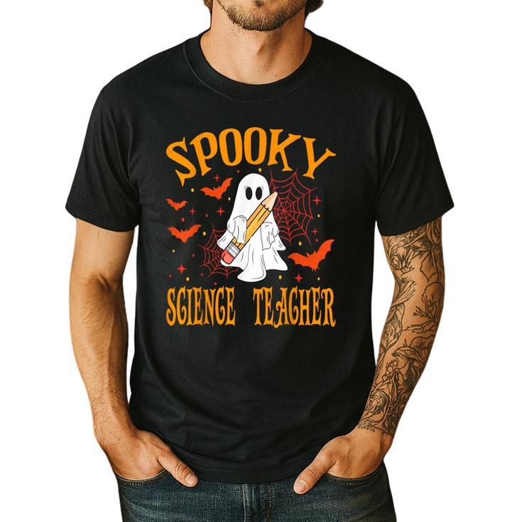 Spooky Science Teacher Ghost Halloween School Women Men's Casual T-Shirt