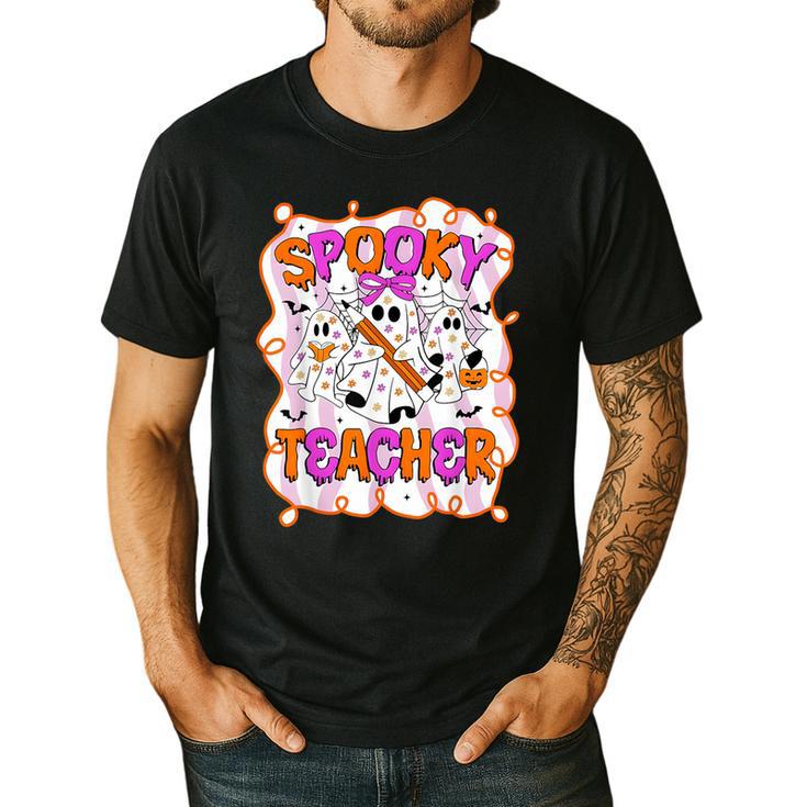 Spooky Teacher Ghost Pencil Teacher Halloween Teacher Men's Casual T-Shirt