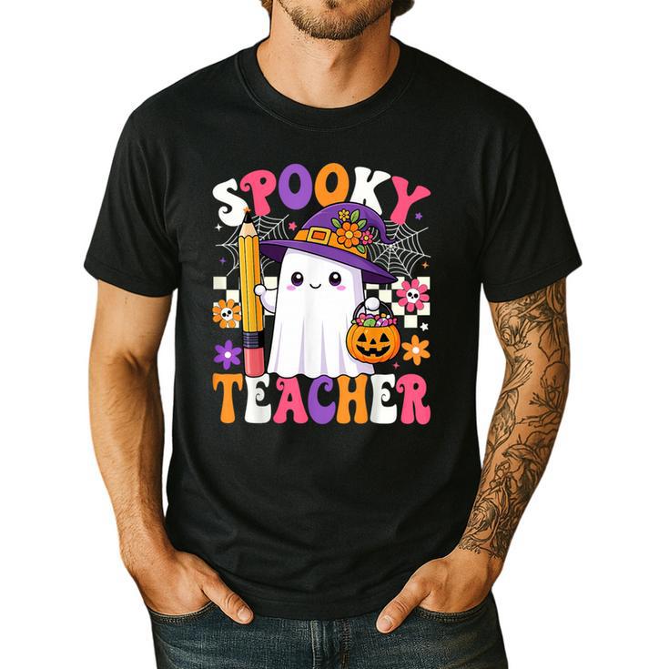 Spooky Teacher Ghost Pencil Teach Halloween Teacher Men's Casual T-Shirt
