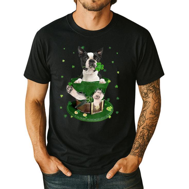 St Patrick's Day Leprechaun Boston Terrier Dog Shamrock For Men Women Kids Men's Casual T-Shirt