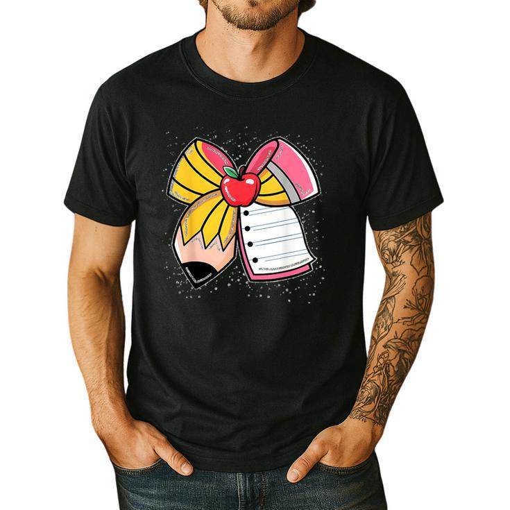 Student Teacher Coquette Bow Pencil Back To School First Day Men's Casual T-Shirt