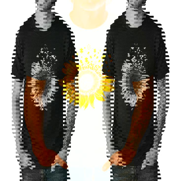 Sunflower Puzzle Pieces Autism Awareness For Mom Teacher For Women Men&#x27;s Casual T-Shirt