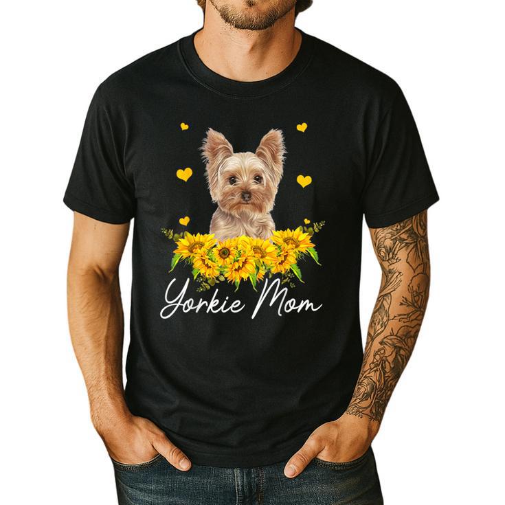 Sunflower Yorkie Mom Dog Lover Men's Casual T-Shirt