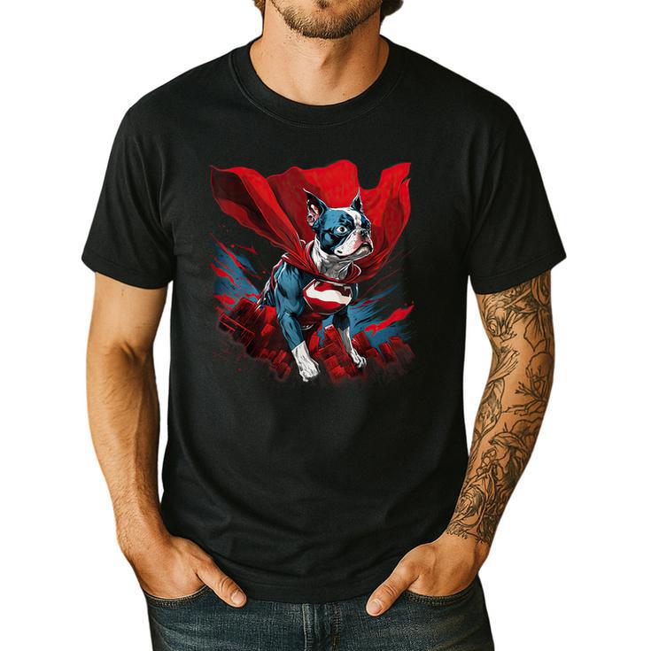 Super Power Superhero Boston Terrier Dog For Men Women Kids Men's Casual T-Shirt