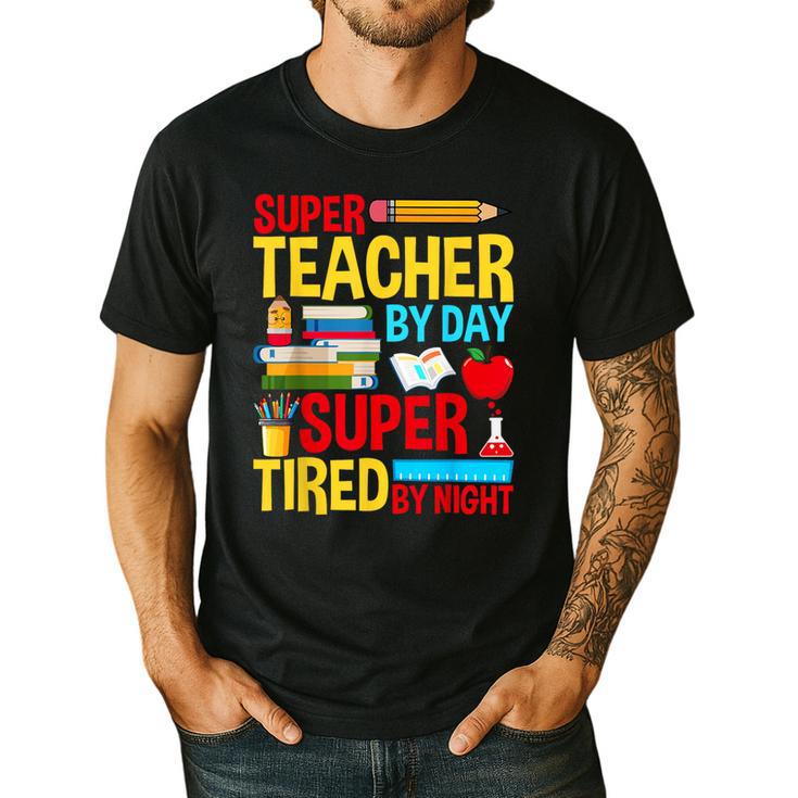 Super Teacher By Day Super Tired By Night Superhero Teacher Men's Casual T-Shirt
