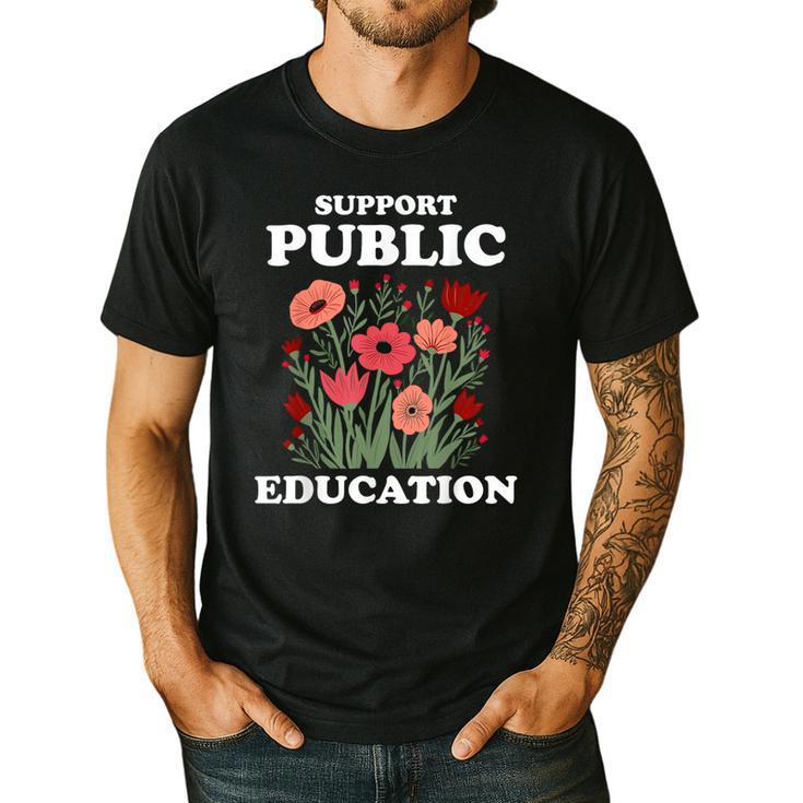 Support Public Education Cute Floral Teacher Red For Ed Men's Casual T-Shirt