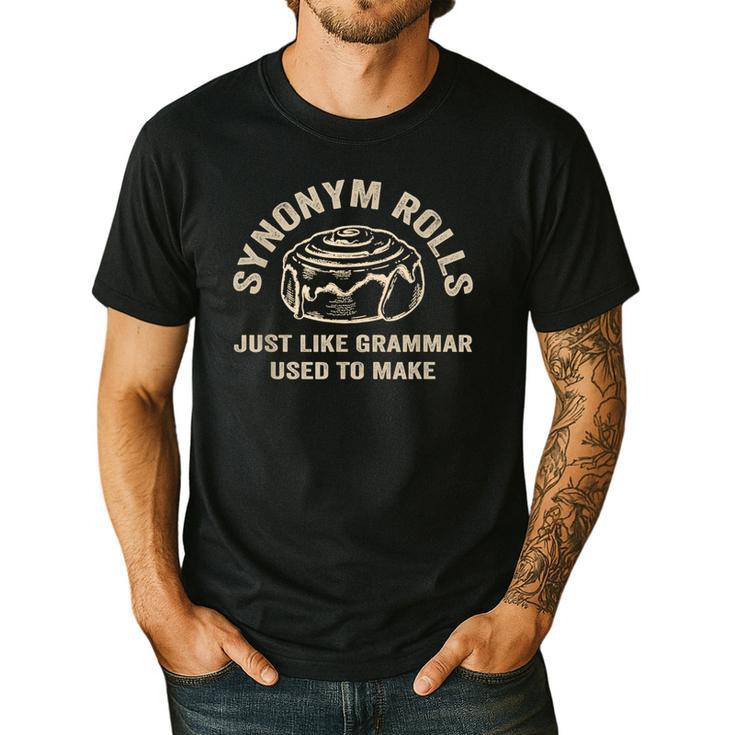Synonym Rolls Joke Cinnamon Rolls Grammar Pun Teacher Men's Casual T-Shirt