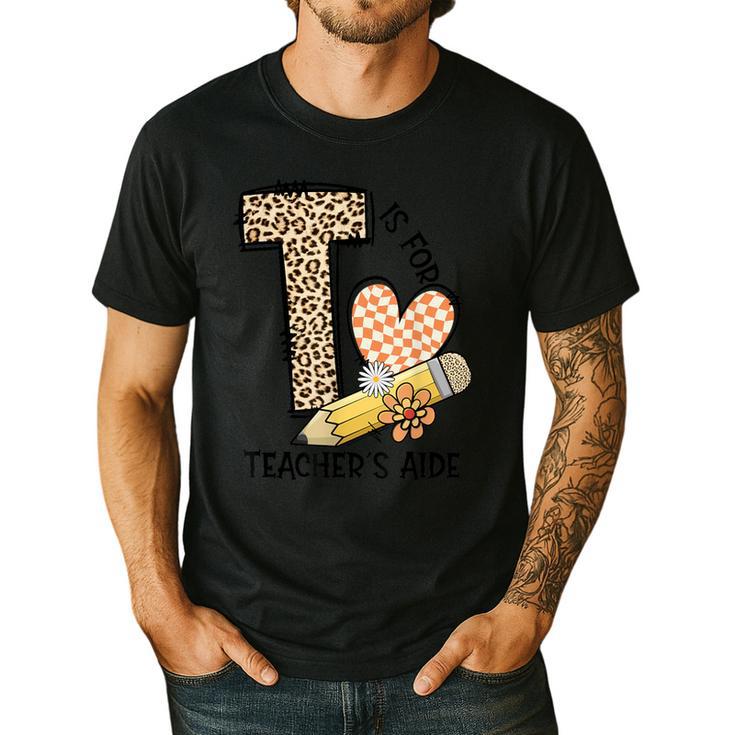T Is For Teacher’s Aide Back To First Day Of School Leopard Men Women Girls Kids Men's Casual T-Shirt T Is For Teacher’s Aide Back To First Day Of School Leopard Men Women Girls Kids Men's Casual T-Shirt
